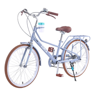 24" Cruiser Bike With 6 Speed Gear System, Rear Rack & Cup Holder