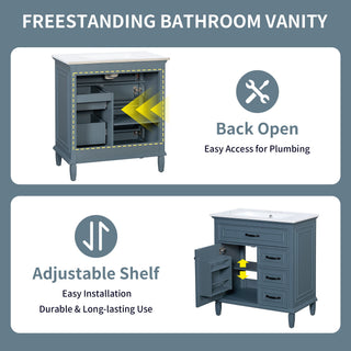 Bathroom Vanity With Sink Top, Flip Drawers, Adjustable Shelf
