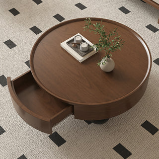 Round Coffee Table With Storage Drawer And Ball Feet - Walnut / Black