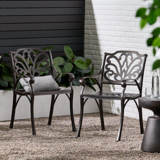 Patio Cast Aluminum Outdoor Dining Chairs (Set of 2) - Bronze