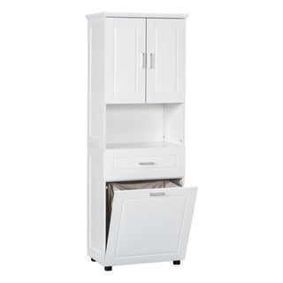 Tall Bathroom Cabinet With Tilt-Out Laundry Basket And Upper Storage