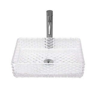 Rectangle Vessel Sink With Diamond Texture With Pop Up Drain (No Faucet) - White