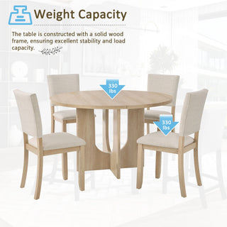 Round Dining Set With 4 Upholstered Dining Chairs