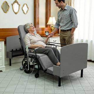Dual Motor 3 In 1 Electric Nursing Bed Convertible To Wheelchair & Stretcher - Gray