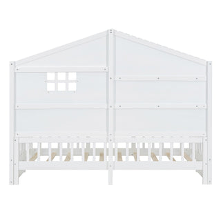 House Bed With Shelves, Window And Sparkling Light Strip On The Roof