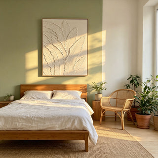 Framed Botanical Leaf Wall Art, Thick Textured Canvas Painting, Neutral Decor For Living Room - White