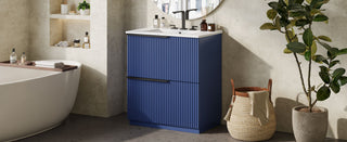 Fluted Bathroom Vanity With Ceramic Sink, Freestanding Cabinet