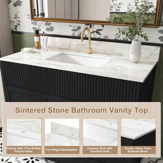 Bathroom Vanity, Fluted Cabinet, Soft Close Doors & Drawers, Single Faucet Hole, Sink Included - Black