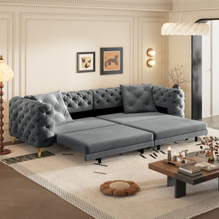 3 In 1 Convertible Sleeper, Deep Seat Pull Out Sofa Bed, Button Tufted