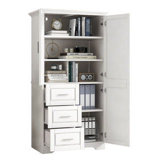 Tall Wide Storage Cabinet With Doors, 3 Drawers
