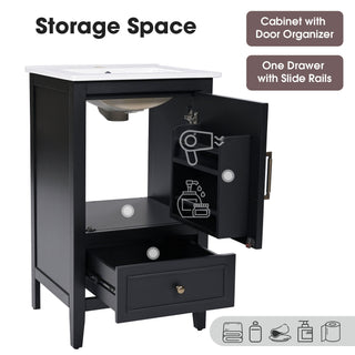 Modern Bathroom Vanity With Sink, Cabinet Storage, Drawer & Adjustable Feet