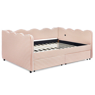 Gingham Daybed With USB Charging Port, Wave-Shaped Design