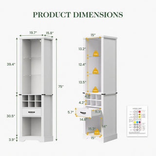 Pantry Cabinet With LED Lights, Wine Rack, Tempered Glass Shelves, And Barn Door Design - White