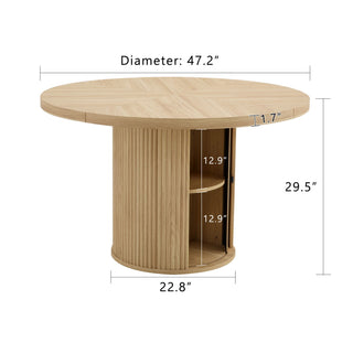 Roman Column Round Dining Table With Double Layer Storage - Wood