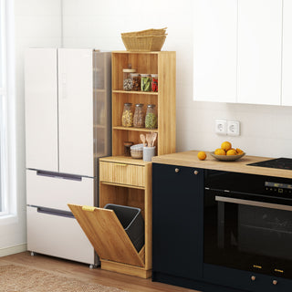 Tall Narrow Fluted Storage Cabinet With Trash Bin Compartment For Kitchen (Trash Can Not Included)
