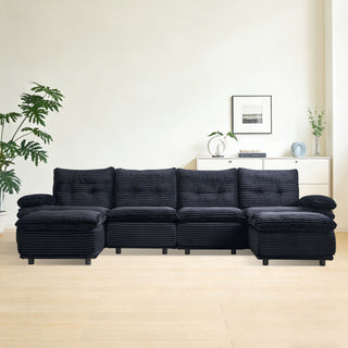 Upholstery Modular Sectional Sofa , 4 Seater With 2 Ottomans For Living Room - Black