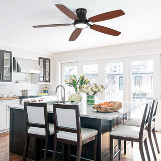 52" Flush Mount Ceiling Fan With Light, DC Motor, Remote Control, Dual Color