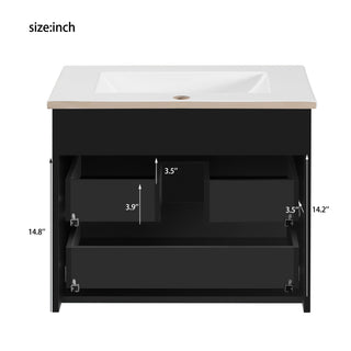 Wall Mounted Floating Cabinet With Side Cabinet Combo, Rectangular Ceramic Sink Vanity