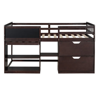Low Loft Bed With Rolling Desk, Shelf And Drawers
