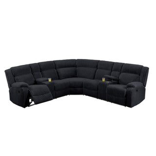 Manual Motion Reclining Sectional LAF / RAF Loveseat With Consoles Cup Holders Upholstered Living Room - Black