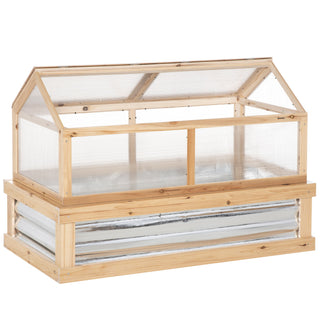 Outsunny - Raised Garden Bed With Polycarbonate Greenhouse, Wooden Garden Cold Frame Greenhouse, Flower Planter Protection, 48" x 24" x 32" - Natural