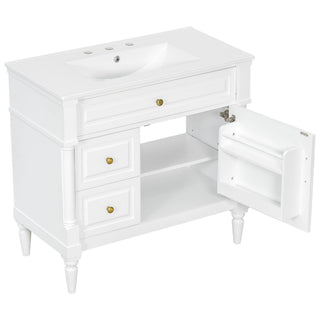 Freestanding Bathroom Vanity With Sink, Adjustable Shelf, Flip Drawer