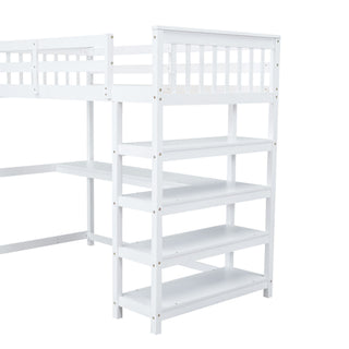 Loft Bed With Storage Shelves And Under Bed Desk