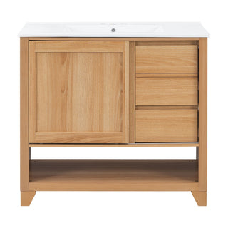36" Bathroom Vanity With Sink, Soft Close Drawers - Natural