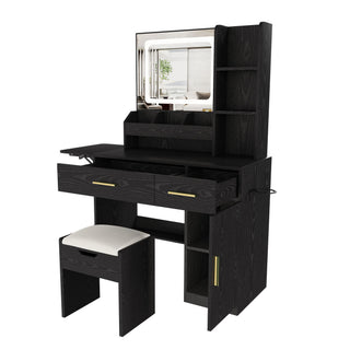 Vanity Desk With LED Mirror Lights And Charging Outlet