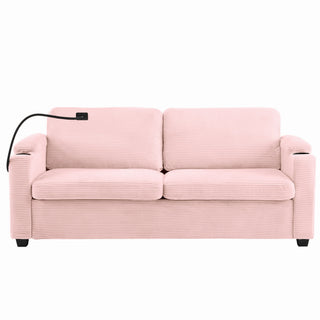 Sleeper Sofa Loveseat Sofa With Full Size Mattress, 2 USB Ports, 2 Cup Holders, 2 Side Pockets And Phone Holder