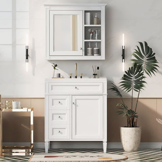 Bathroom Vanity With Medicine Cabinet, Royal Mirror Cabinet, Modern Bathroom Storage Cabinet With 2 Soft Closing Doors And 4 Drawers