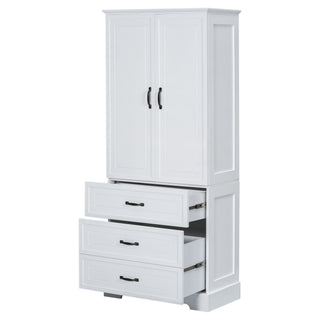 Tall Bathroom Storage Cabinet With 2 Doors And Drawers, Adjustable Shelf - White