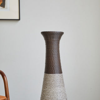 Tall Standing Designer Floor Vase Durable Artificial Rattan Elegant 2 Tone Finish Ideal Decor Accent For Living Room, Bedroom, Entryway Stylish Home Decor Statement Piece - Black / Gray