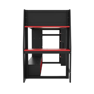 Gaming Loft Bed With Desk, Multi Storage Shelves, LED Lighting, And Hanging Clothes Rack