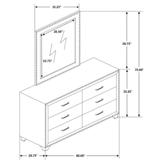 6 Drawer Upholstered Dresser With Mirror - Blue