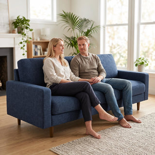 3 Seater Sofa With Loose Back Cushions And Accent Pillows For Living Room - Dark Blue