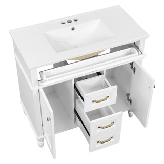 Bathroom Vanity With Sink, Flip-Out Top Drawer, Soft Close Doors, 2 Storage Drawers