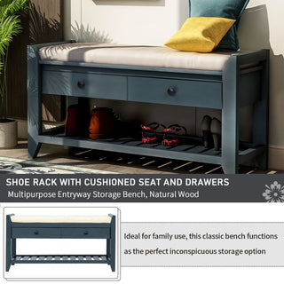 Multipurpose Entryway Shoe Rack With Cushioned Seat And Drawers