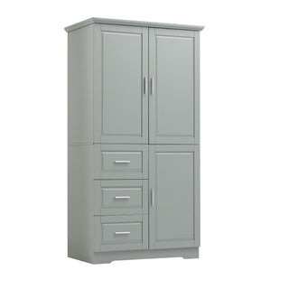 Tall And Wide Storage Cabinet With Doors For Bathroom Or Office, 3 Drawers - Gray