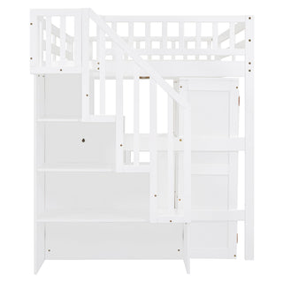 Loft Bed With Stairs, Bookshelf, Drawers, Desk & Wardrobe, Space Saving Multifunctional Furniture