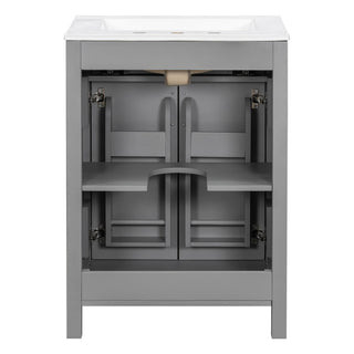 Bathroom Vanity With Ceramic Sink, Soft Close Doors, Flip Drawer, Double Layer Door Shelves