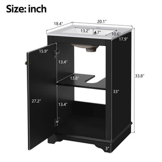 Bathroom Vanity With Sink, Freestanding Single Cabinet Set, Soft Close Door, Adjustable Shelf