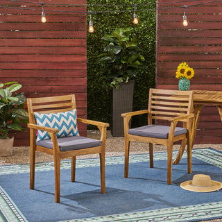 Outdoor Dining Chair With Slat Back And Acacia Wood Frame (Set of 2) - Gray / Teak