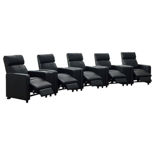 Warren - 5 Seater Home Theater With 4 Wedge Consoles Recliners And Storage Consoles - Black