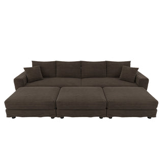 Deep Seat Convertible Sofa With Soft Pillows And Ottomans