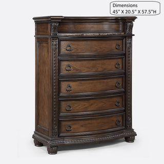 5 Drawer Tall Chest - Brown / Coffee