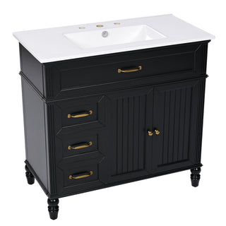 36" Bathroom Vanity With Sink, Freestanding Cabinet With Drawers, 2 Package - Black