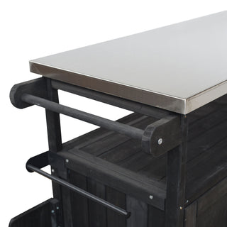 Foldable Outdoor Kitchen Island With Lockable Wheels, Storage Cabinet And Towel Rack For Patio