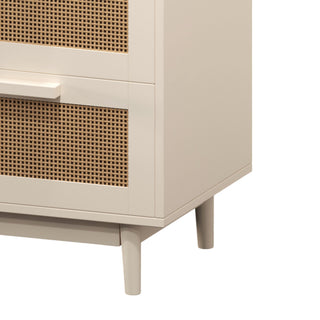 Nightstand With 2 Drawers, Storage Side Table For Bedroom - Antique Natural / Rattan