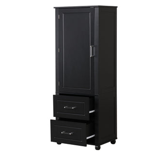 Tall Freestanding Bathroom Storage Cabinet With 2 Drawers And Adjustable Shelf